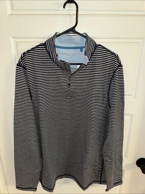 J. Crew Navy and White Striped Quarter-Zip Pullover